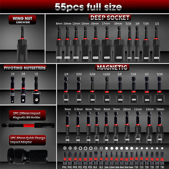 55-Piece Magnetic Impact Nut Driver Set