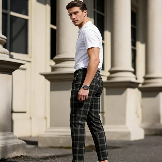 Men's Slim-Fit Plaid Trousers