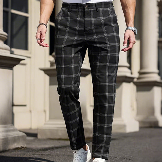 Men's Slim-Fit Plaid Trousers