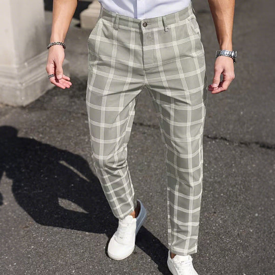 Men's Slim-Fit Plaid Trousers