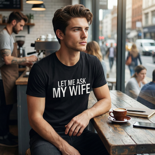 T-shirt da uomo con stampa divertente "Lasciami chiedere a mia moglie".