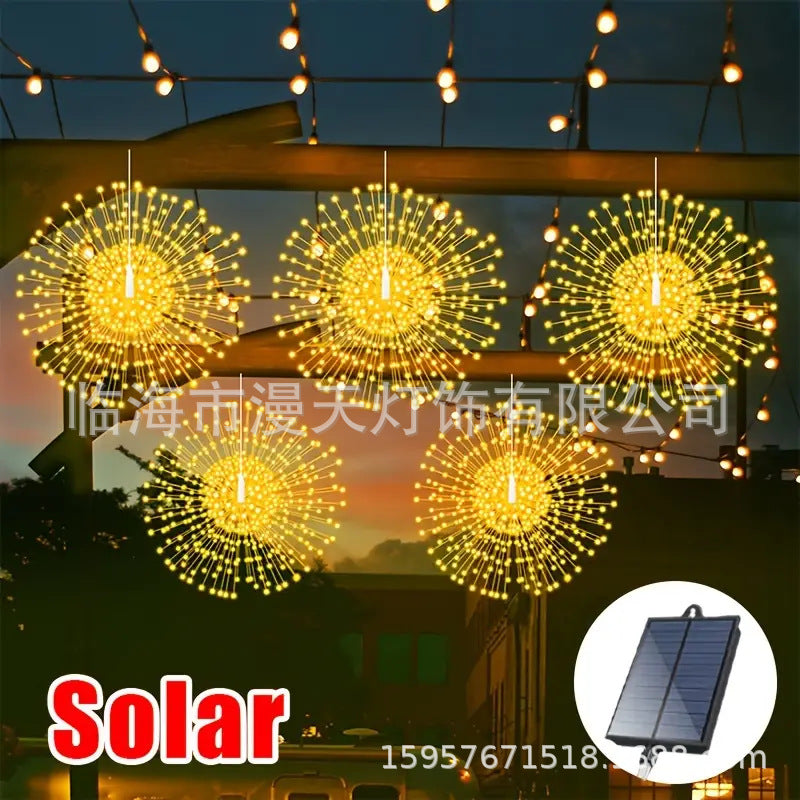 🔥Guirnalda de luces solares de fuegos artificiales para el patio &  Fiestas