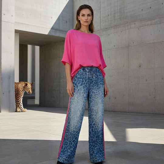 ⏳Zeitlich begrenztes Sonderangebot⏰Leuchtend pinkes Top &  Hosen-Set mit auffälligem Leopardenmuster👚👖