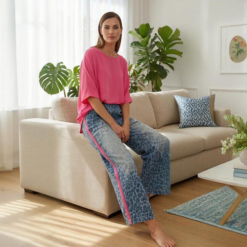 ⏳Zeitlich begrenztes Sonderangebot⏰Leuchtend pinkes Top &  Hosen-Set mit auffälligem Leopardenmuster👚👖
