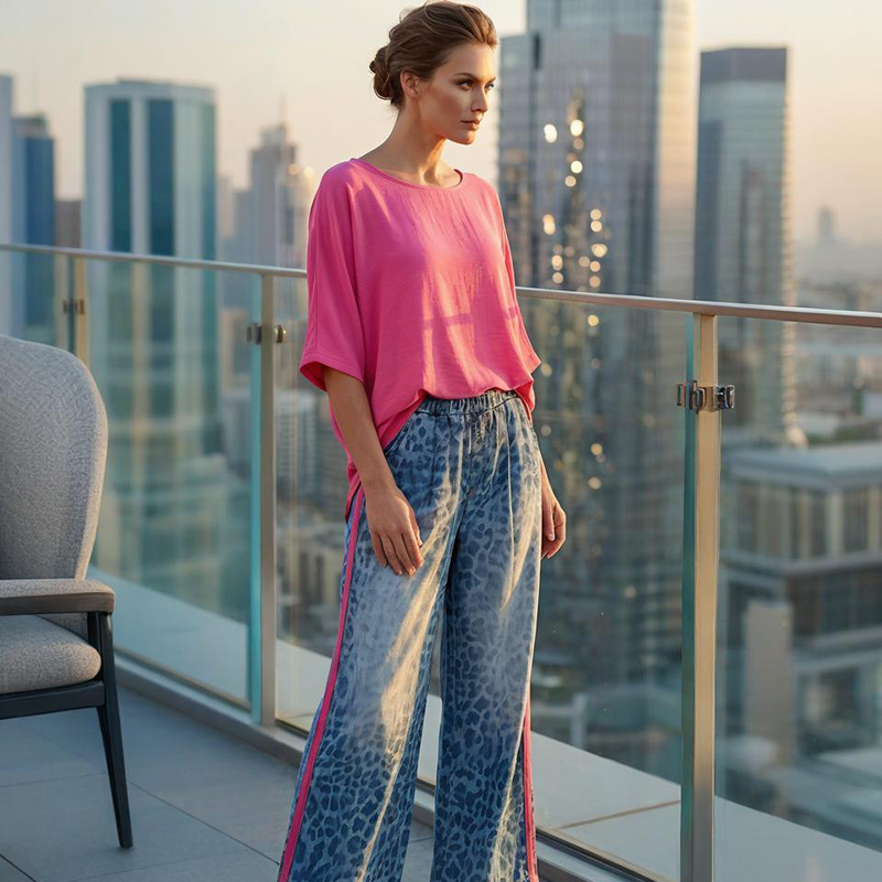 ⏳Zeitlich begrenztes Sonderangebot⏰Leuchtend pinkes Top &  Hosen-Set mit auffälligem Leopardenmuster👚👖