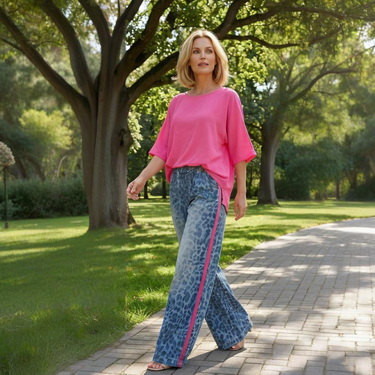 ⏳Zeitlich begrenztes Sonderangebot⏰Leuchtend pinkes Top &  Hosen-Set mit auffälligem Leopardenmuster👚👖
