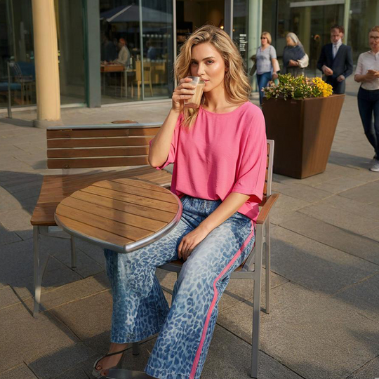 ⏳Zeitlich begrenztes Sonderangebot⏰Leuchtend pinkes Top &  Hosen-Set mit auffälligem Leopardenmuster👚👖