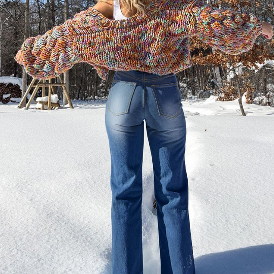 Stretch jeans med rett ben for kvinner med høy midje