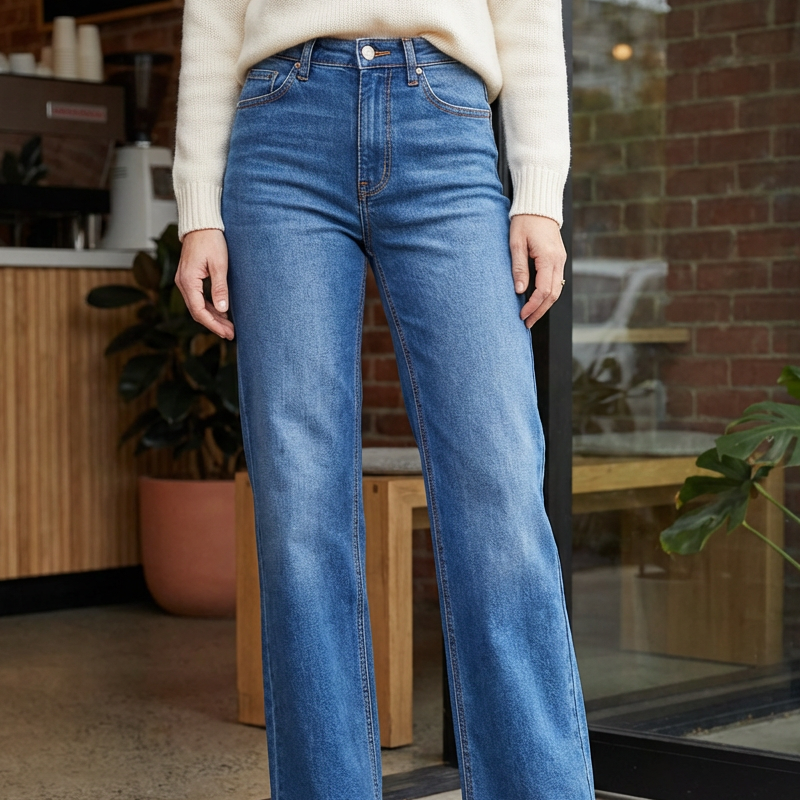 Stretch jeans med rett ben for kvinner med høy midje