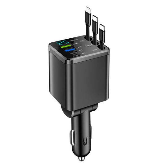 🎁Time-Sensitive Exclusive Deal! ⏰Fast Charging 7-in-1 Retractable Fast Car Charger with Voltage Display – USB-C For Android&Lighting For APPLE🔋📱