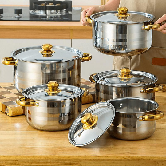 🍳 60% OFF NOW! 🔥 5-Piece Stainless Steel Cookware Set with Glass Lids – Durable, Even Heat Distribution & Elegant Design ✨