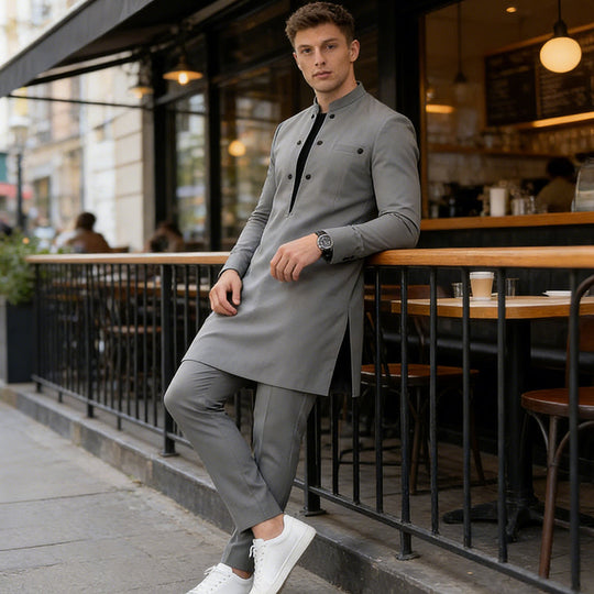 🎁New Arrival 50% OFF💥Men's Modern Mandarin Collar Tunic and Pants Set