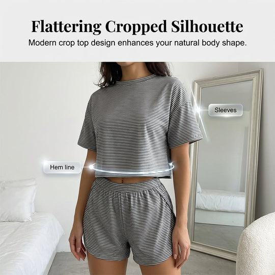 Women's Striped Short Sleeve Lounge Set