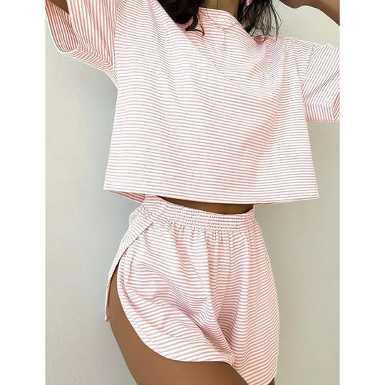 Women's Striped Short Sleeve Lounge Set