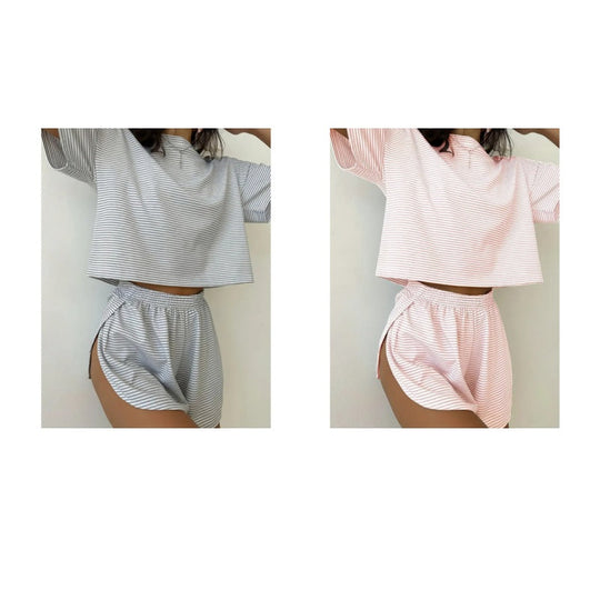 Women's Striped Short Sleeve Lounge Set