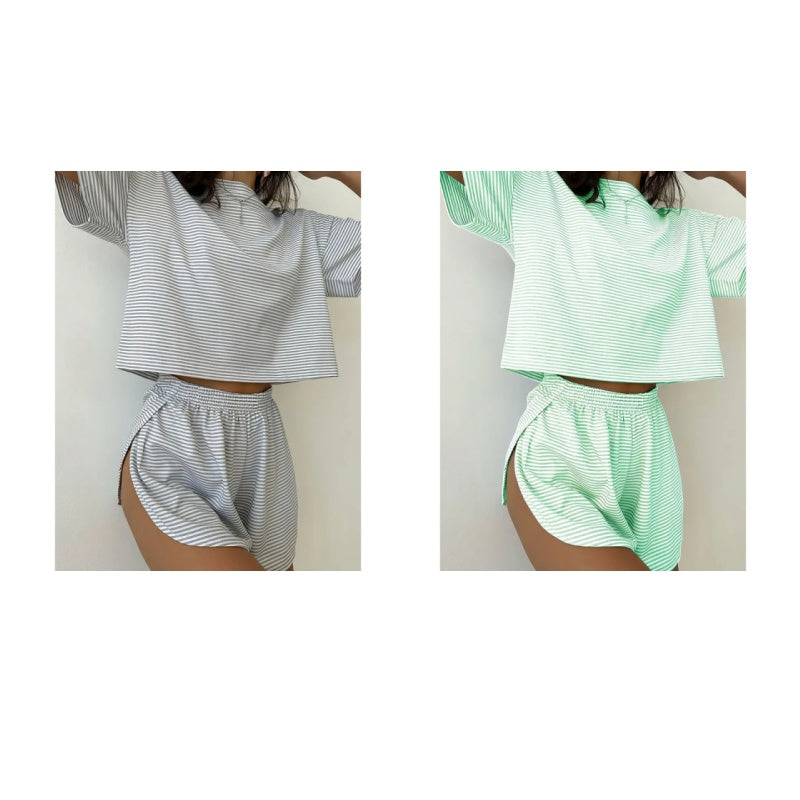 Women's Striped Short Sleeve Lounge Set