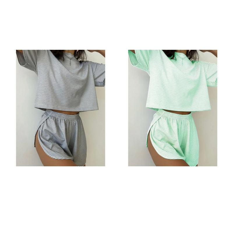 Women's Striped Short Sleeve Lounge Set