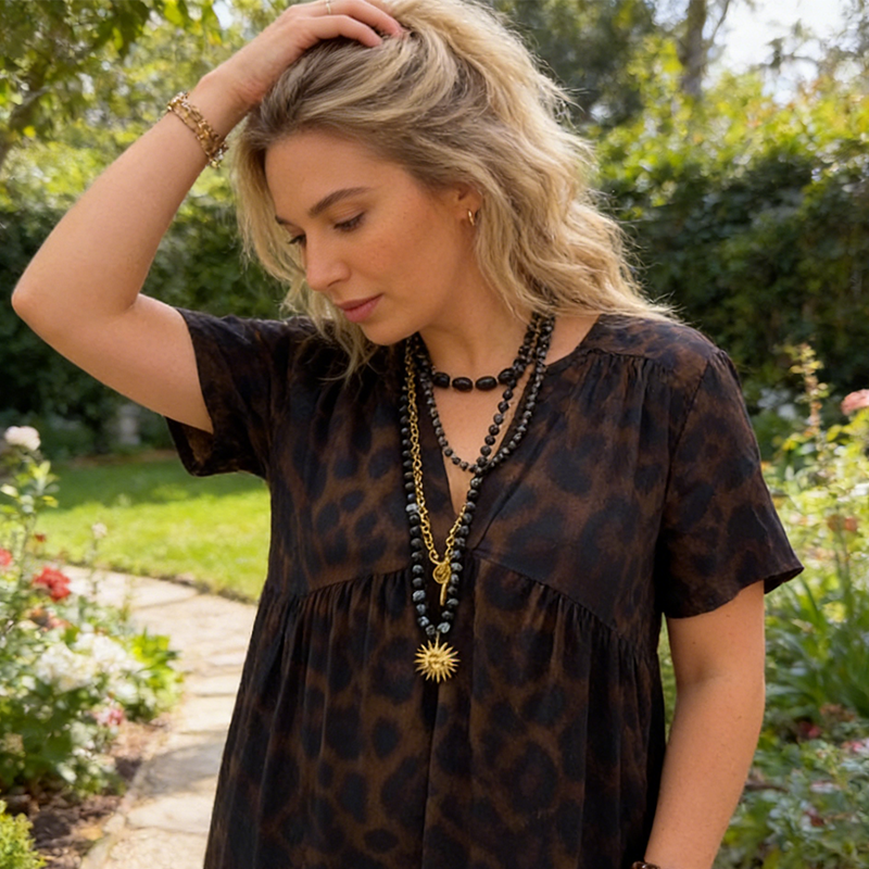 ✨Summer Hot Sale-50% Off!!👗📿Women's V-Neck Leopard Print Maxi Dress With Free Necklace