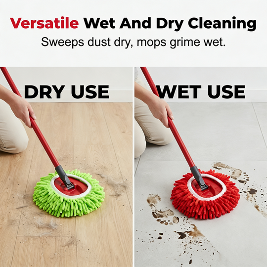 Chenille Spin Mop Head Replacement Unique Design Heads Turn Mop into Long-Handle Duster Dry Cleaning Trap Bucket & Handle