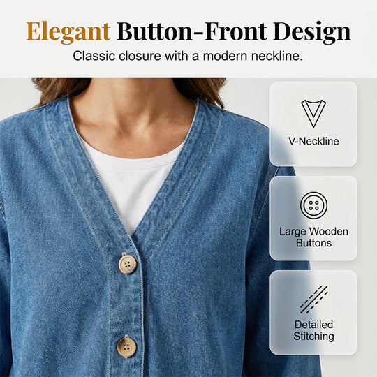🧥 60% OFF NOW! ✨ Women's Classic Button Front Denim Jacket – V-Neck, Breathable Fabric & Relaxed Fit 💙