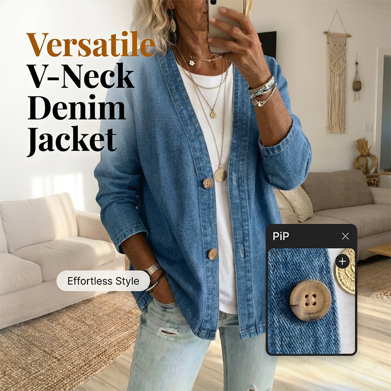 🧥 60% OFF NOW! ✨ Women's Classic Button Front Denim Jacket – V-Neck, Breathable Fabric & Relaxed Fit 💙