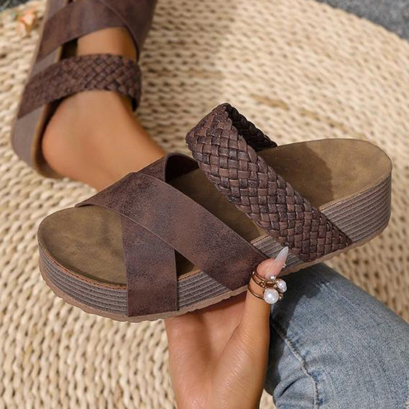 👡 50% OFF NOW! 🔥 Women's Criss-Cross Woven Strap Wedge Sandals – Comfortable, Stylish & Perfect for Summer Days ☀️
