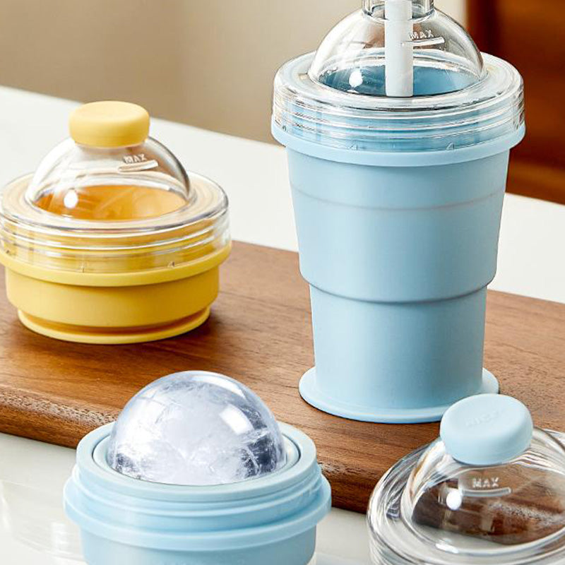 Portable Silicone Cup with Straw & Ice Mold