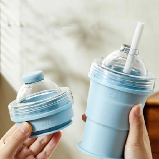 Portable Silicone Cup with Straw & Ice Mold