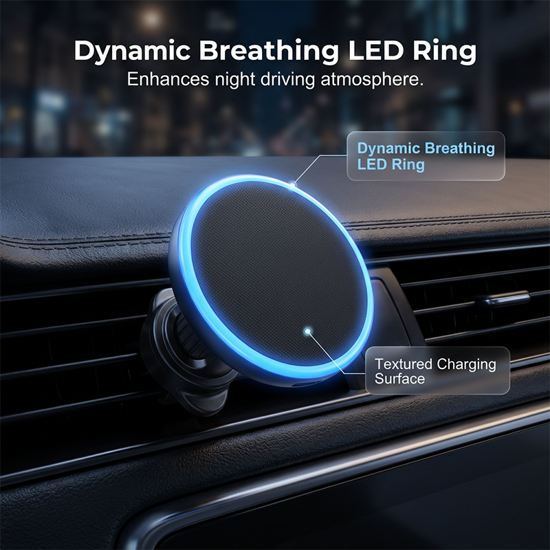 15W Magnetic Wireless Car Charger with Ambient Light