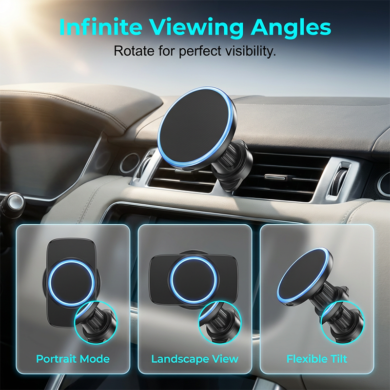 15W Magnetic Wireless Car Charger with Ambient Light