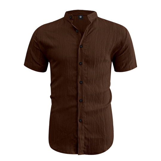 📢📢20% OFF !! ⏰ Men's Summer Stand Collar Short Sleeve Shirt – Breathable Material, Modern Fit & Ideal for Casual or Work 💼