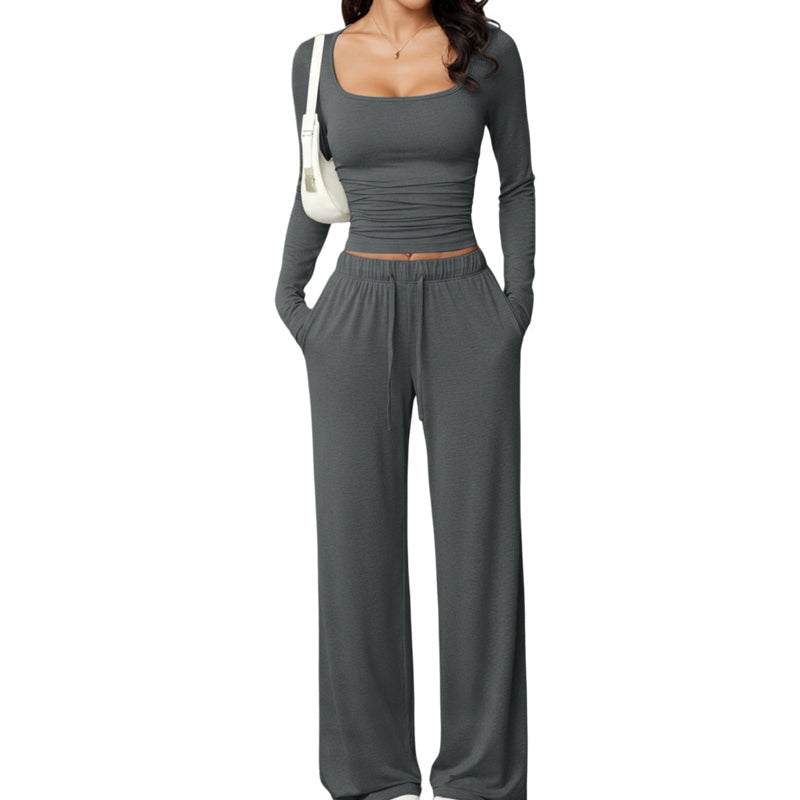 ⏰🎁Women's Square-Neck Top & Wide-Leg Pants Set