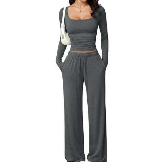 ⏰🎁Women's Square-Neck Top & Wide-Leg Pants Set
