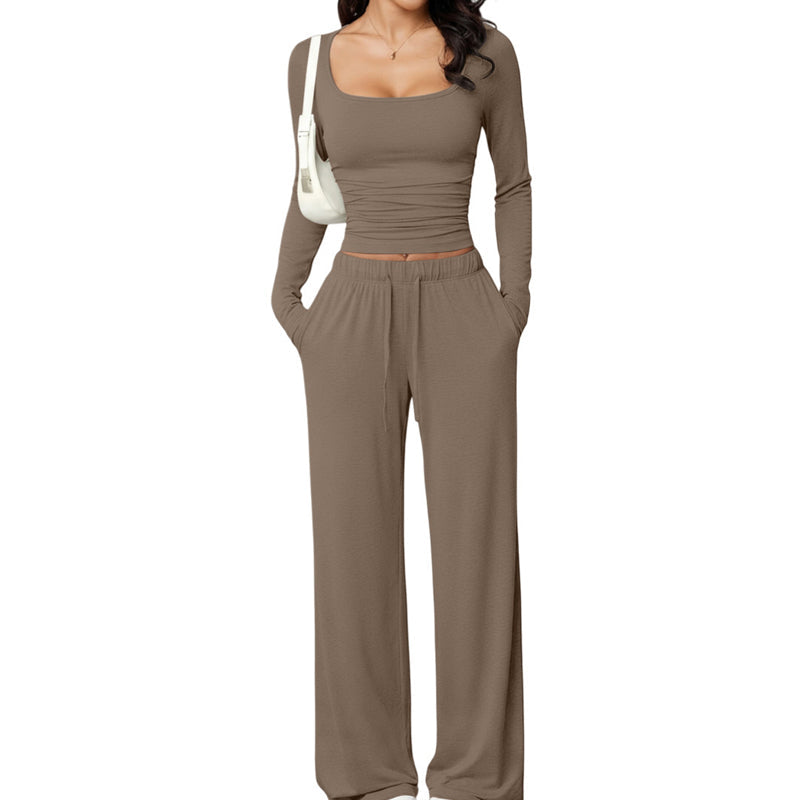 ⏰🎁Women's Square-Neck Top & Wide-Leg Pants Set