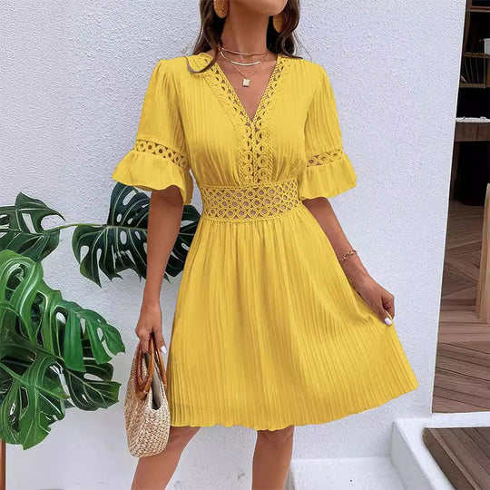 🌸Chic V-Neck Dress with Lace Cutout Details✨ Step Into Summer In Style