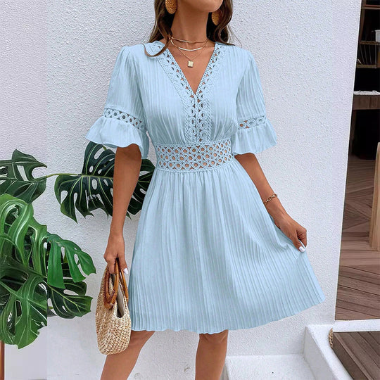 🌸Chic V-Neck Dress with Lace Cutout Details✨ Step Into Summer In Style