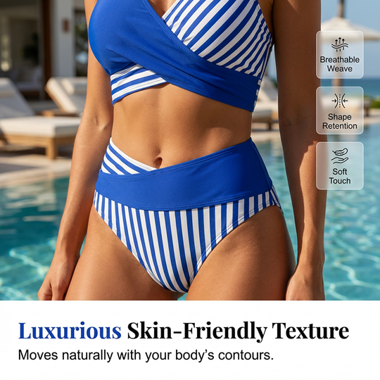 🏖️Summer Hot Sale - ONLY ￡18.99!!⚡50K+ SOLD!🌞🌊Two-Piece Color Block & Stripe Bikini Swimsuit
