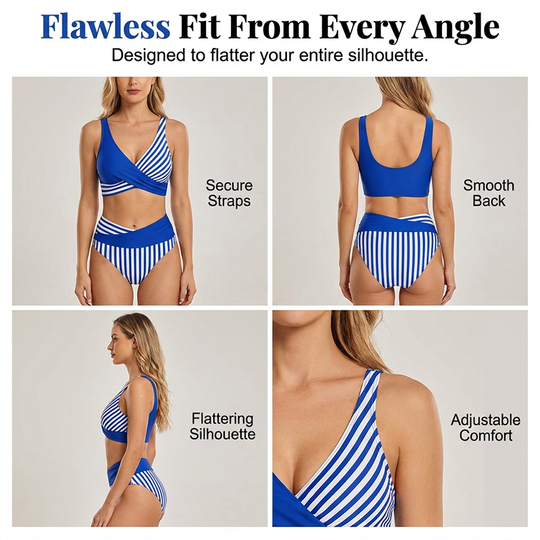 🏖️Summer Hot Sale - ONLY ￡18.99!!⚡50K+ SOLD!🌞🌊Two-Piece Color Block & Stripe Bikini Swimsuit