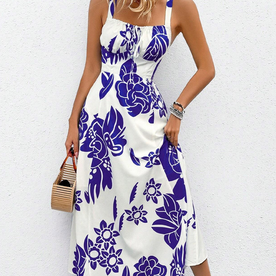 ⚡50K+ SOLD!🌸Floral Whispers🌿Women's Floral Print Spaghetti Strap Dress