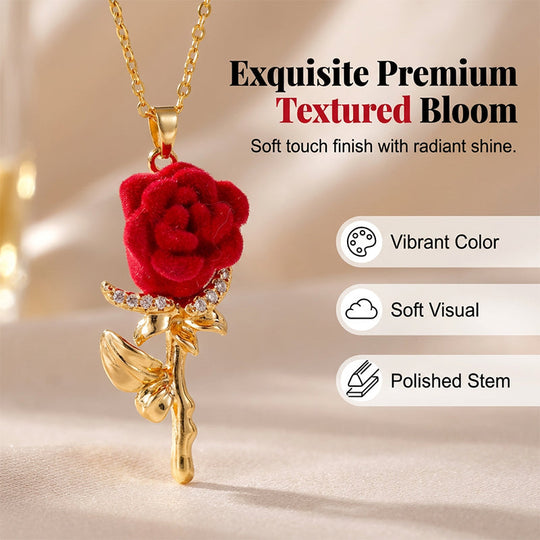 🌹✨ Elegant Red Rose Pendant Necklace – Velvet Bloom, Crystal Accents, Gold-Tone ✨
