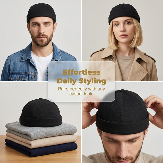 🧢 30% OFF NOW! 🍂 Unisex Vintage Style Brimless Docker Cap – Breathable Cotton, Adjustable Fit & Timeless Look for Daily Wear 💼