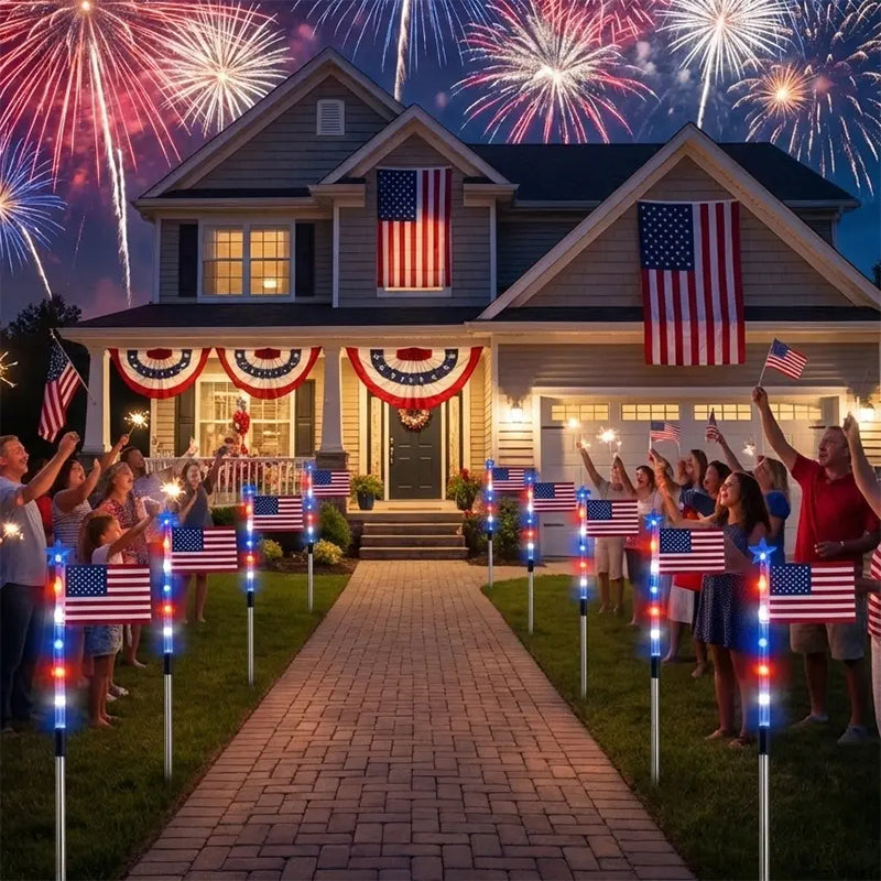 🔥8 Solar American Flag Pathway Lights – Red, White & Blue Yard Glow for 250th Independence Celebration 🇺🇸✨