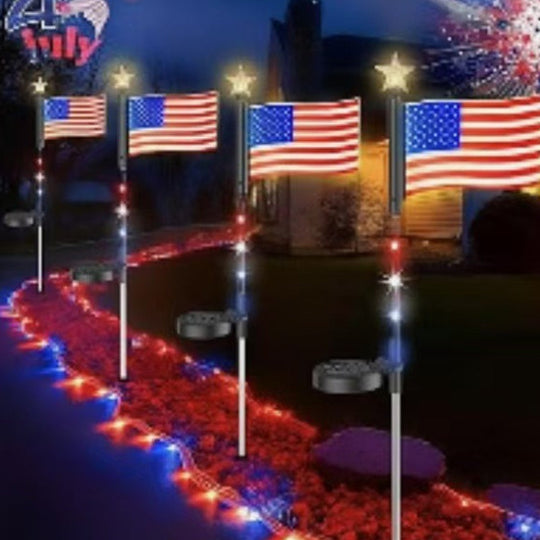 🔥8 Solar American Flag Pathway Lights – Red, White & Blue Yard Glow for 250th Independence Celebration 🇺🇸✨