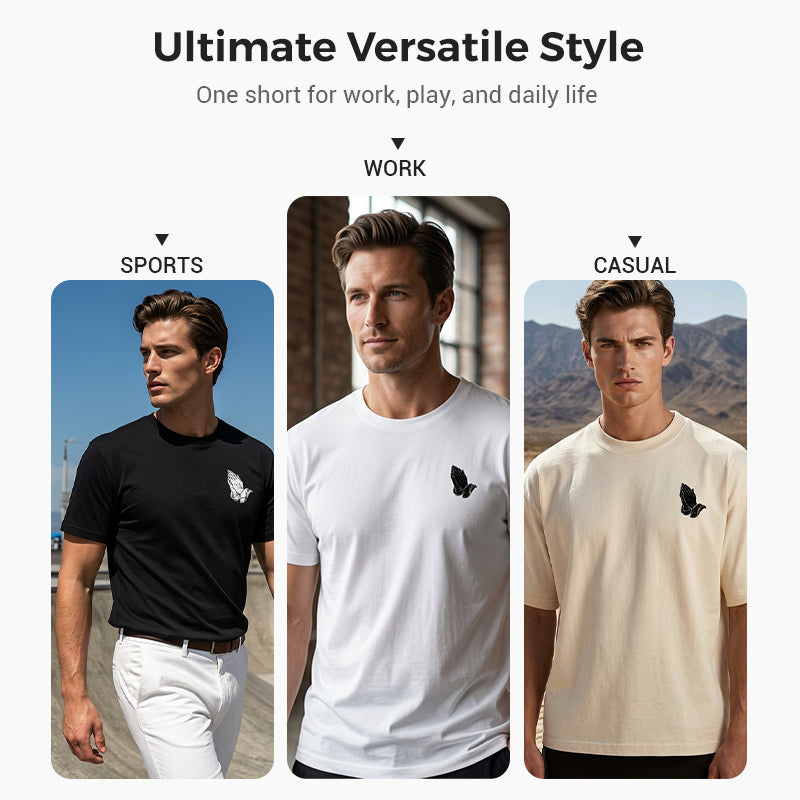 👕30% OFF!🙏Men's Praying Hands Graphic Tee – Cotton, Casual, Symbolic, Versatile ✨