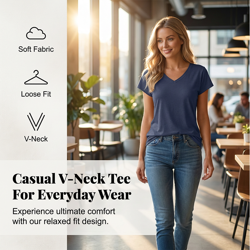 Women's Casual V-Neck Short Sleeve T-Shirt