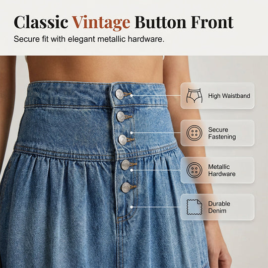 👗 LIMITED-TIME 50% OFF! ✨ Denim Maxi Skirt – High Waist, Tiered, A-Line, Button Front ✨