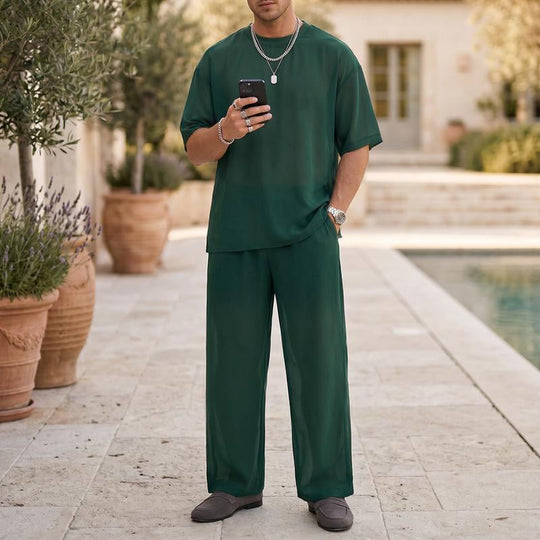 Men's T-Shirt & Wide-Leg Pants 2-Piece Set