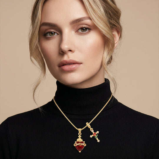 ✝️30% OFF✨ Gold Faith Double Pendant | Adjustable Chain · Exquisite Craftsmanship · Sacred Elegance · A Meaningful Gift