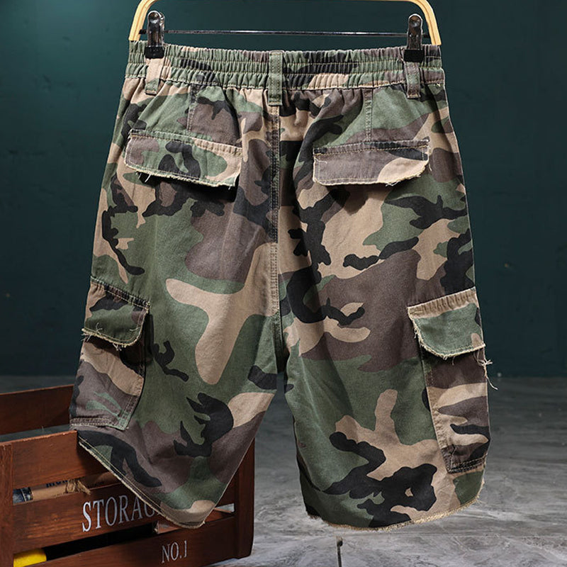 🎁2026 New Arrivals 50% OFF💥Men's Studded Camo Cargo Shorts – Distressed, Multi-Pocket & Elastic Waist – Rugged Streetwear Cargo Shorts 🛹