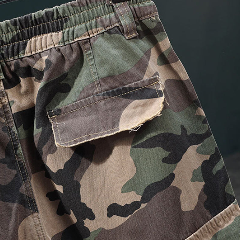 🎁2026 New Arrivals 50% OFF💥Men's Studded Camo Cargo Shorts – Distressed, Multi-Pocket & Elastic Waist – Rugged Streetwear Cargo Shorts 🛹